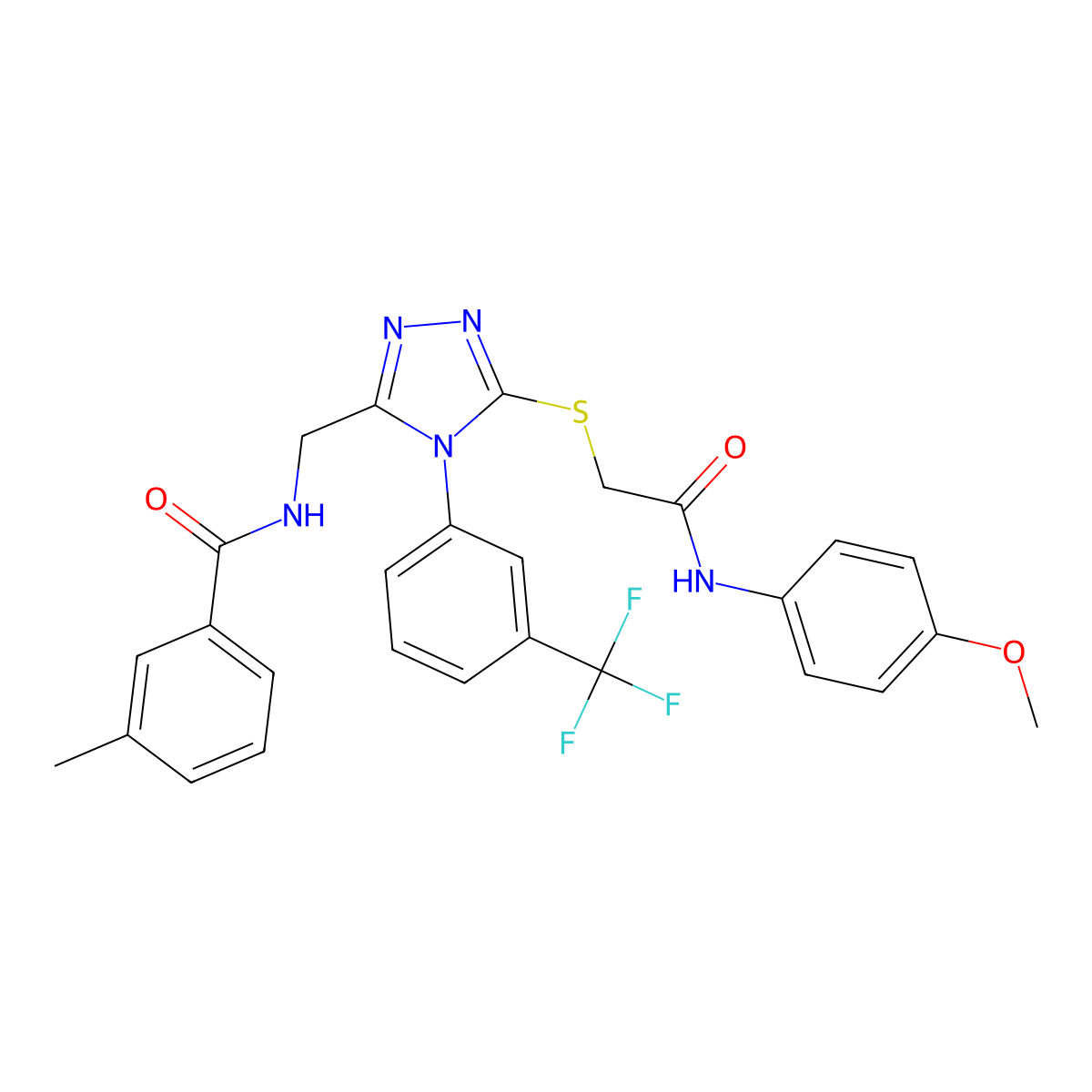 N-((5-((2-((4-methoxyphenyl)amino)-2-oxoethyl)thio)-4-(3-(trifluoromethyl)phenyl)-4H-1,2,4-triazol-3-yl)methyl)-3-methylbenzamide molecular structure, CAS 391917-08-1
