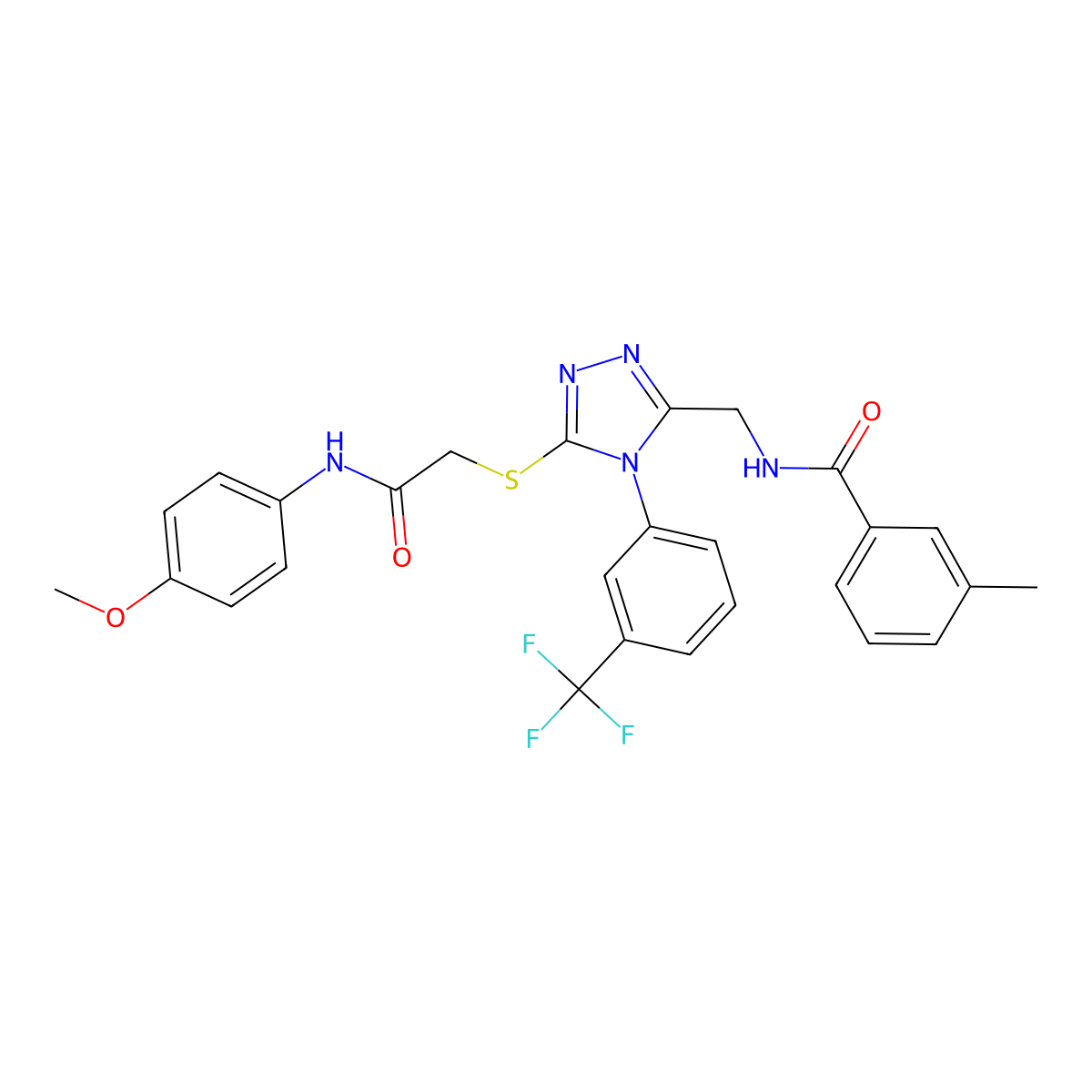 N-((5-((2-((4-methoxyphenyl)amino)-2-oxoethyl)thio)-4-(3-(trifluoromethyl)phenyl)-4H-1,2,4-triazol-3-yl)methyl)-3-methylbenzamide molecular structure, CAS 391917-08-1