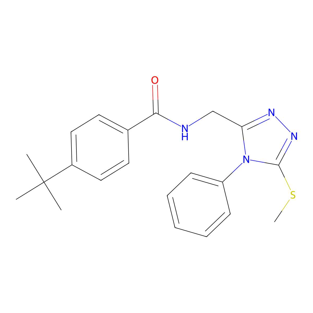 4-tert-butyl-N-{[5-(methylsulfanyl)-4-phenyl-4H-1,2,4-triazol-3-yl]methyl}benzamide molecular structure, CAS 391917-18-3