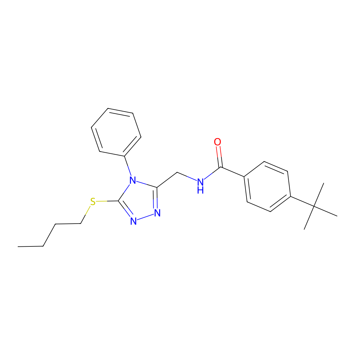 4-tert-butyl-N-[(5-butylsulfanyl-4-phenyl-1,2,4-triazol-3-yl)methyl]benzamide molecular structure, CAS 391917-21-8