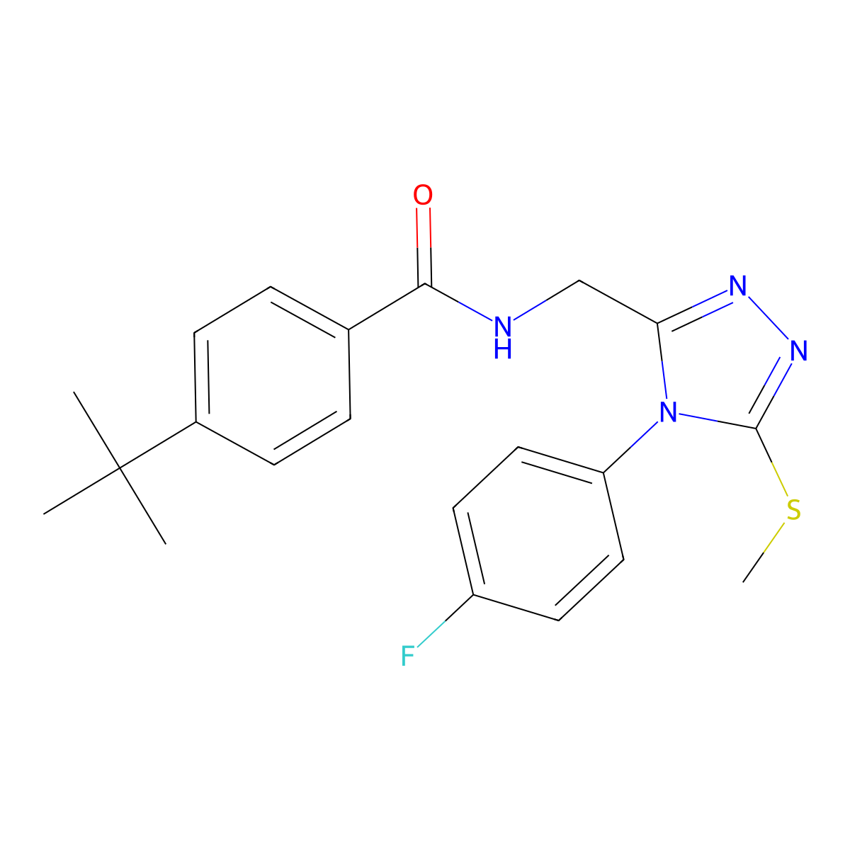 4-(tert-butyl)-N-((4-(4-fluorophenyl)-5-(methylthio)-4H-1,2,4-triazol-3-yl)methyl)benzamide molecular structure, CAS 391917-86-5