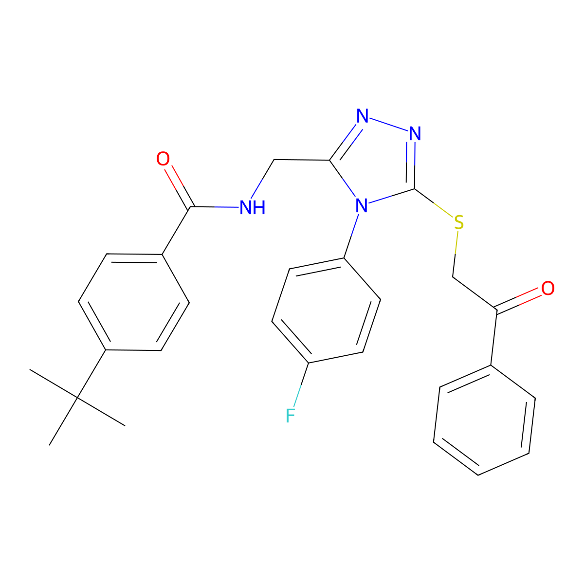 4-tert-butyl-N-[[4-(4-fluorophenyl)-5-phenacylsulfanyl-1,2,4-triazol-3-yl]methyl]benzamide molecular structure, CAS 391917-91-2