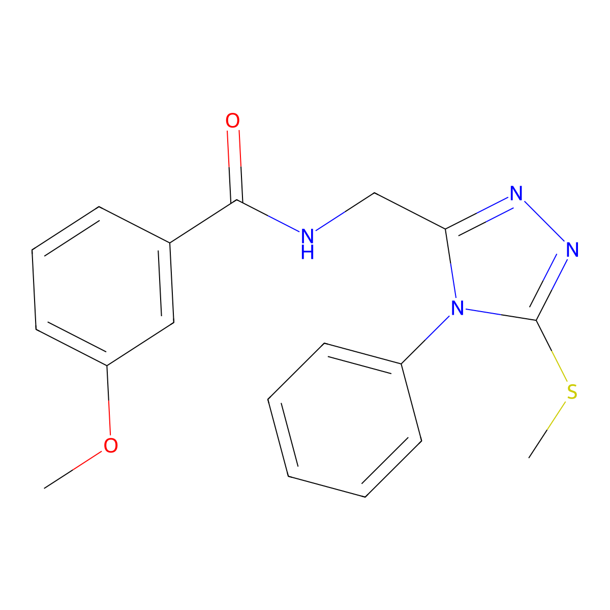 3-methoxy-N-((5-(methylthio)-4-phenyl-4H-1,2,4-triazol-3-yl)methyl)benzamide molecular structure, CAS 391918-15-3