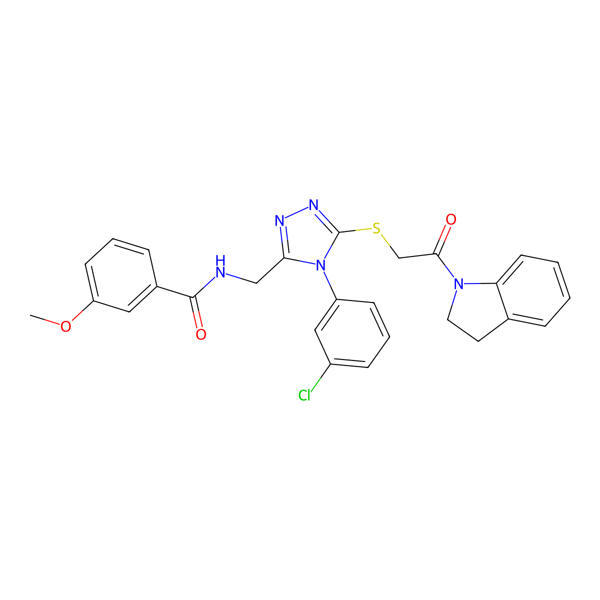 N-((4-(3-chlorophenyl)-5-((2-(indolin-1-yl)-2-oxoethyl)thio)-4H-1,2,4-triazol-3-yl)methyl)-3-methoxybenzamide molecular structure, CAS 391918-49-3