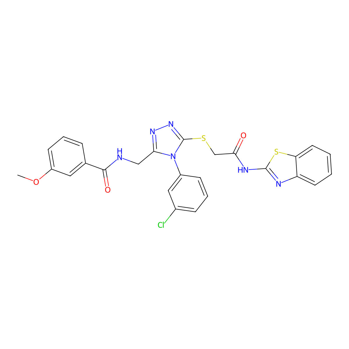 N-((5-((2-(benzo[d]thiazol-2-ylamino)-2-oxoethyl)thio)-4-(3-chlorophenyl)-4H-1,2,4-triazol-3-yl)methyl)-3-methoxybenzamide molecular structure, CAS 391918-51-7