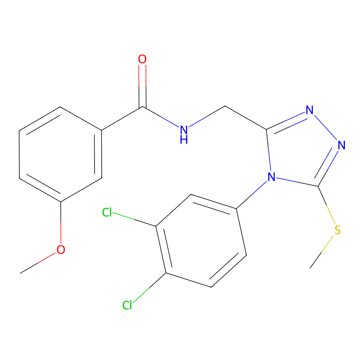 N-((4-(3,4-dichlorophenyl)-5-(methylthio)-4H-1,2,4-triazol-3-yl)methyl)-3-methoxybenzamide molecular structure, CAS 391918-55-1