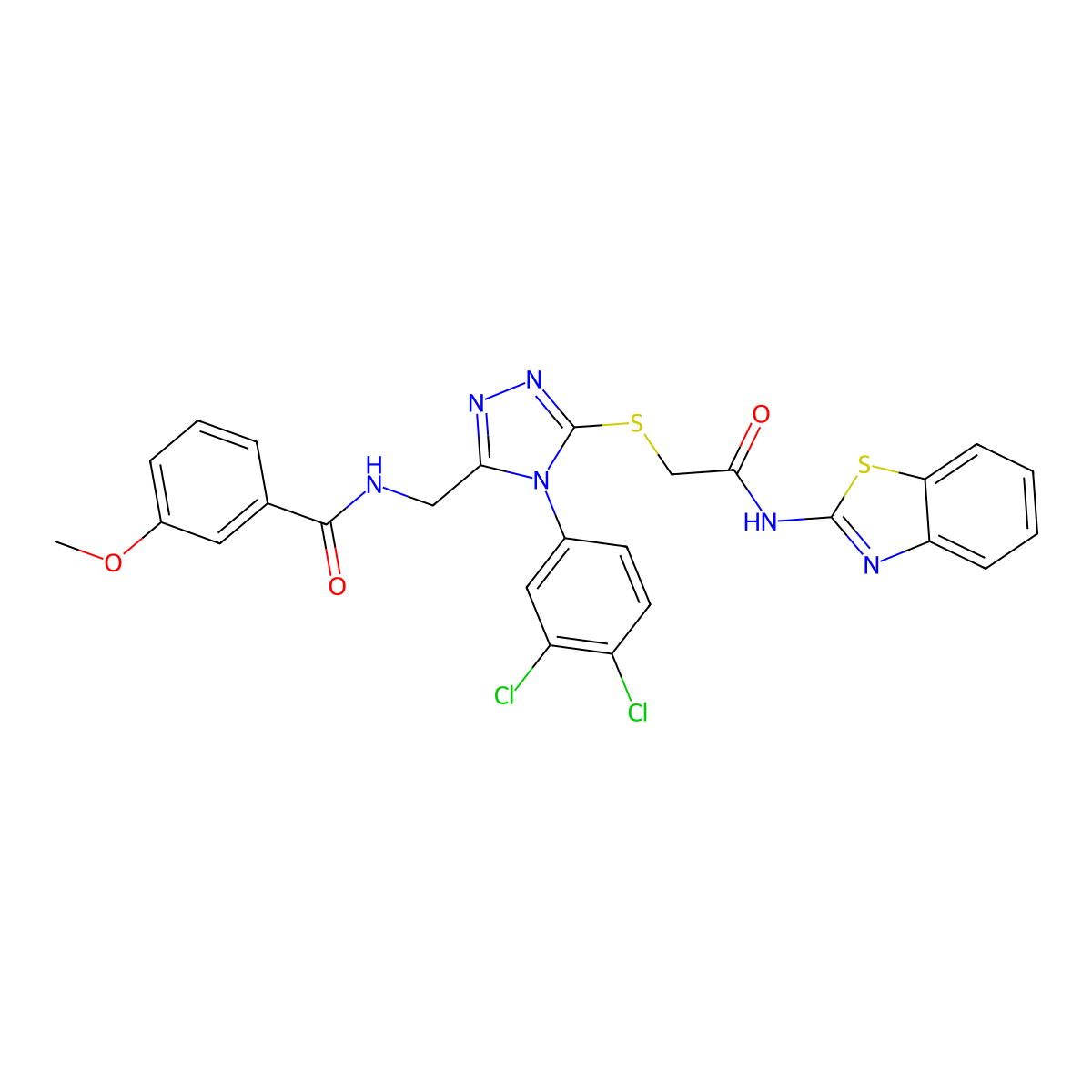 N-((5-((2-(benzo[d]thiazol-2-ylamino)-2-oxoethyl)thio)-4-(3,4-dichlorophenyl)-4H-1,2,4-triazol-3-yl)methyl)-3-methoxybenzamide molecular structure, CAS 391918-71-1
