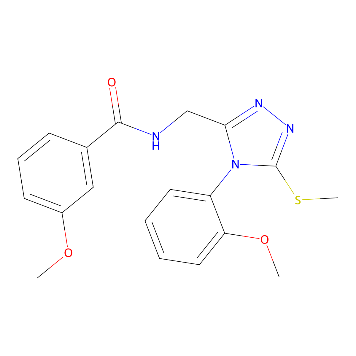 3-methoxy-N-[[4-(2-methoxyphenyl)-5-methylsulfanyl-1,2,4-triazol-3-yl]methyl]benzamide molecular structure, CAS 391918-75-5