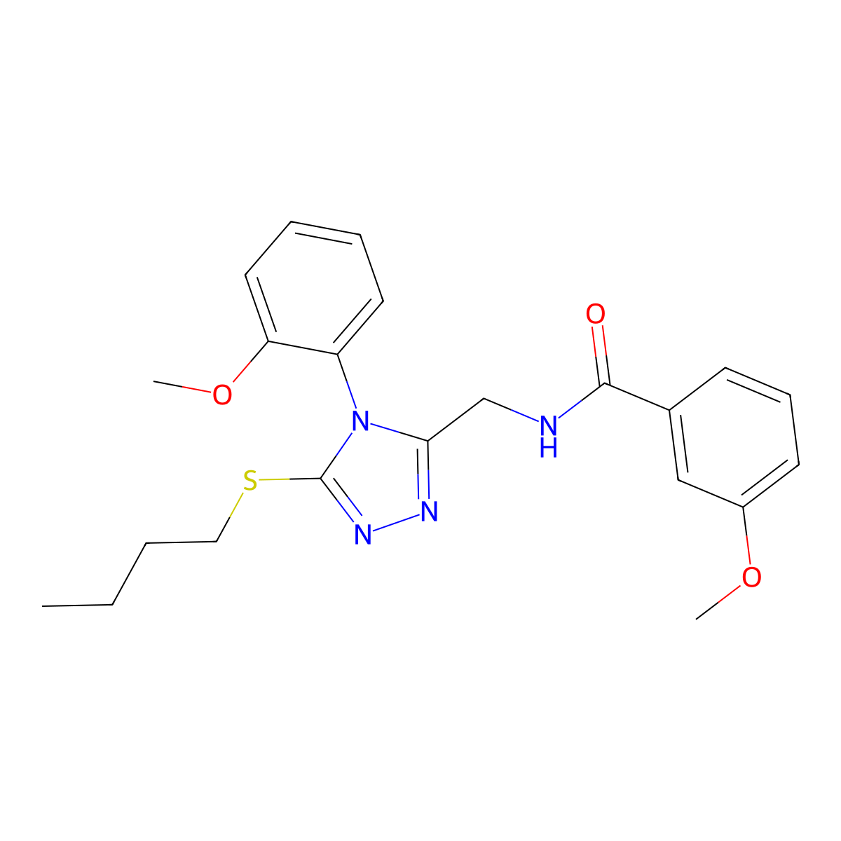N-[[5-butylsulfanyl-4-(2-methoxyphenyl)-1,2,4-triazol-3-yl]methyl]-3-methoxybenzamide molecular structure, CAS 391918-78-8