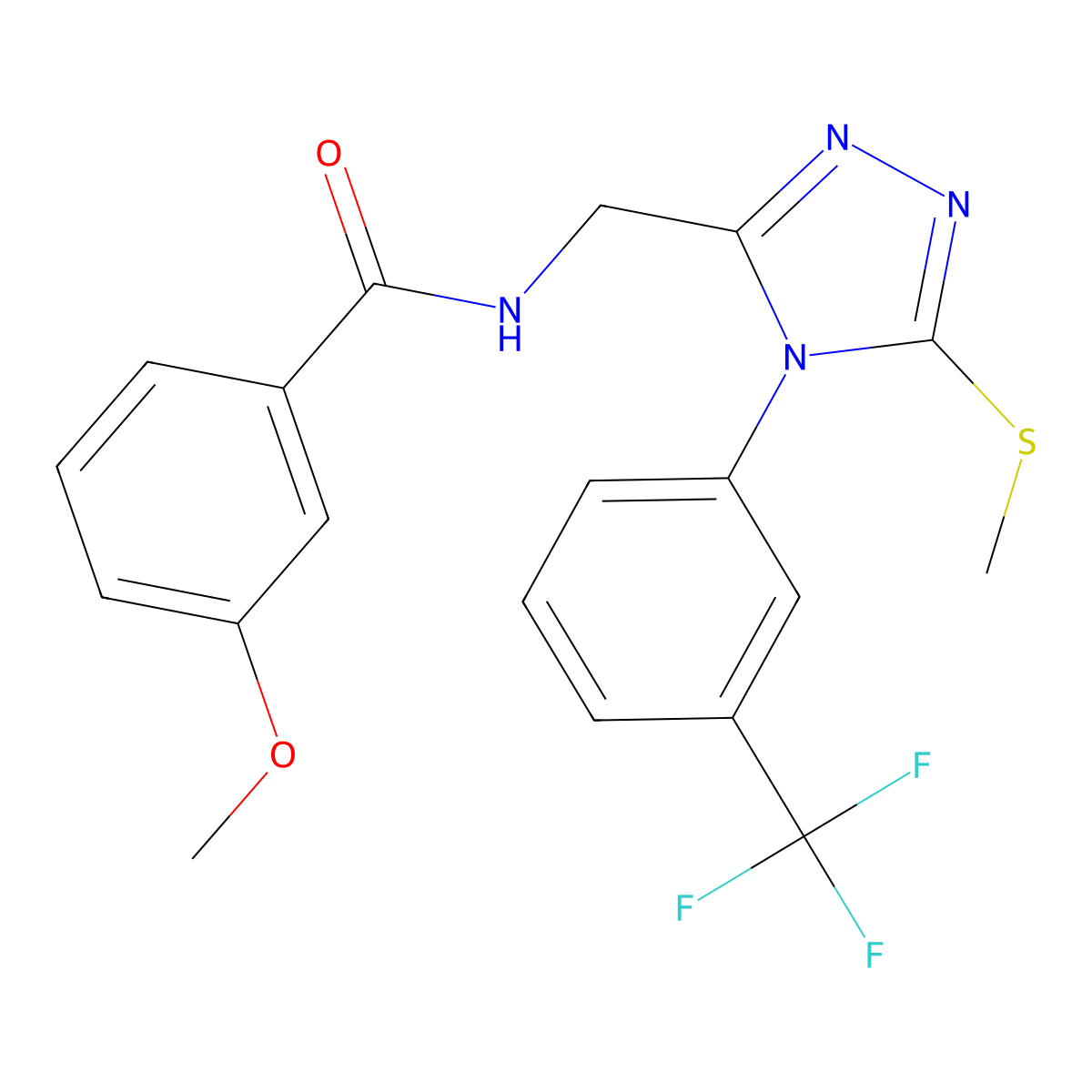 3-methoxy-N-((5-(methylthio)-4-(3-(trifluoromethyl)phenyl)-4H-1,2,4-triazol-3-yl)methyl)benzamide molecular structure, CAS 391919-48-5