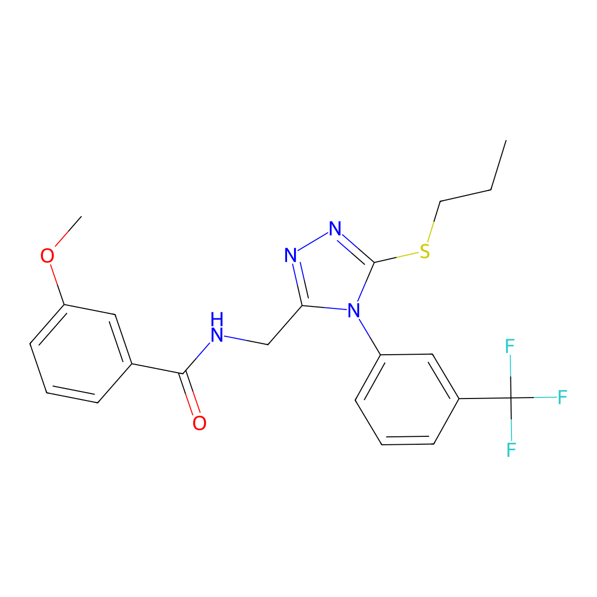 3-methoxy-N-((5-(propylthio)-4-(3-(trifluoromethyl)phenyl)-4H-1,2,4-triazol-3-yl)methyl)benzamide molecular structure, CAS 391919-50-9