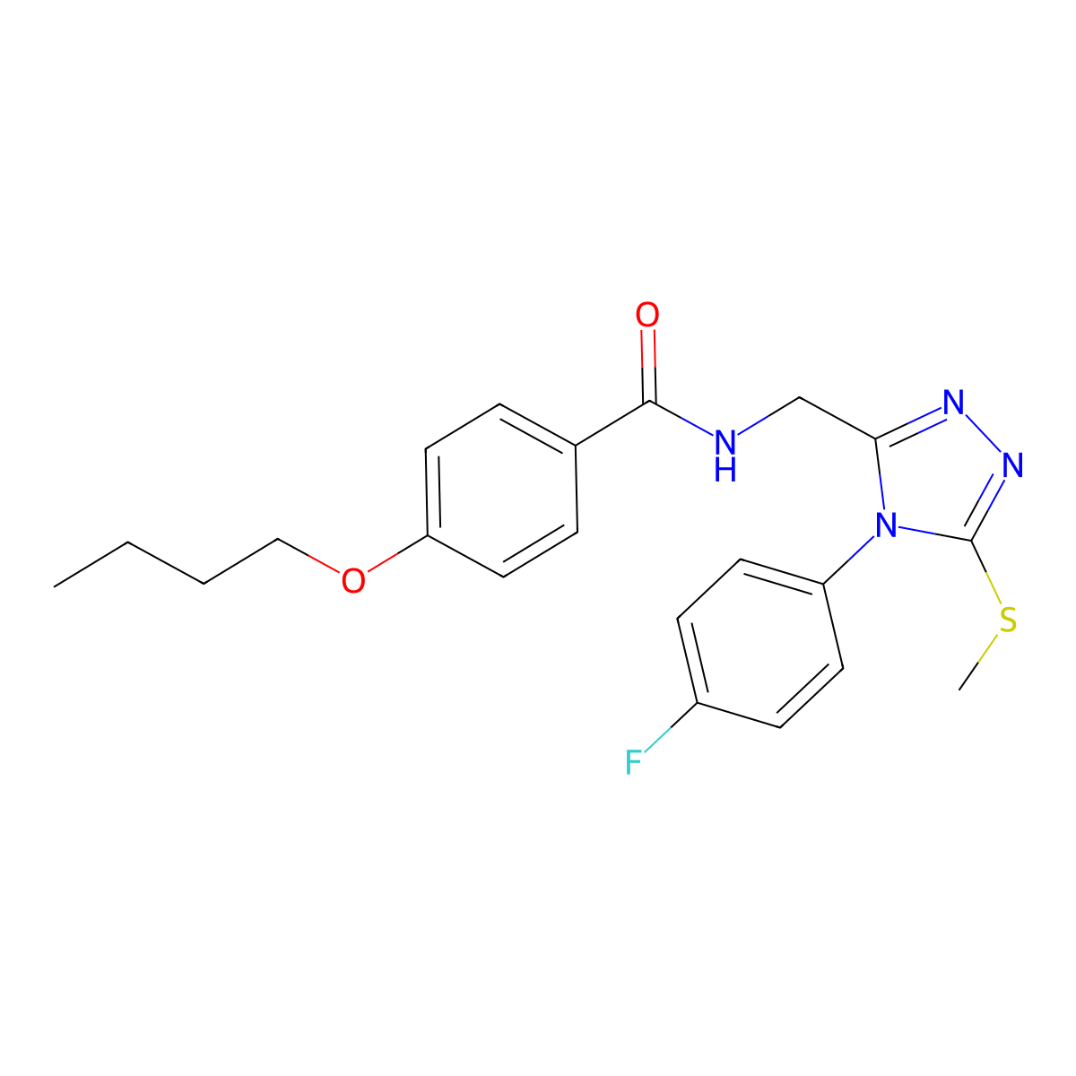 4-butoxy-N-[[4-(4-fluorophenyl)-5-methylsulfanyl-1,2,4-triazol-3-yl]methyl]benzamide molecular structure, CAS 391929-76-3