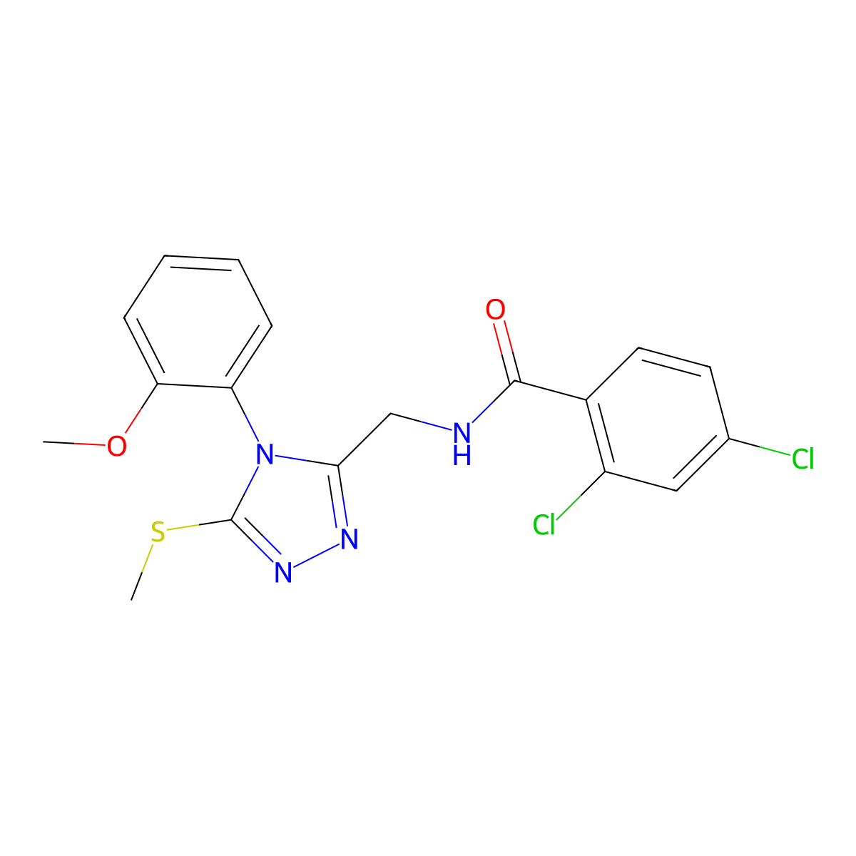 2,4-dichloro-N-((4-(2-methoxyphenyl)-5-(methylthio)-4H-1,2,4-triazol-3-yl)methyl)benzamide molecular structure, CAS 391930-54-4