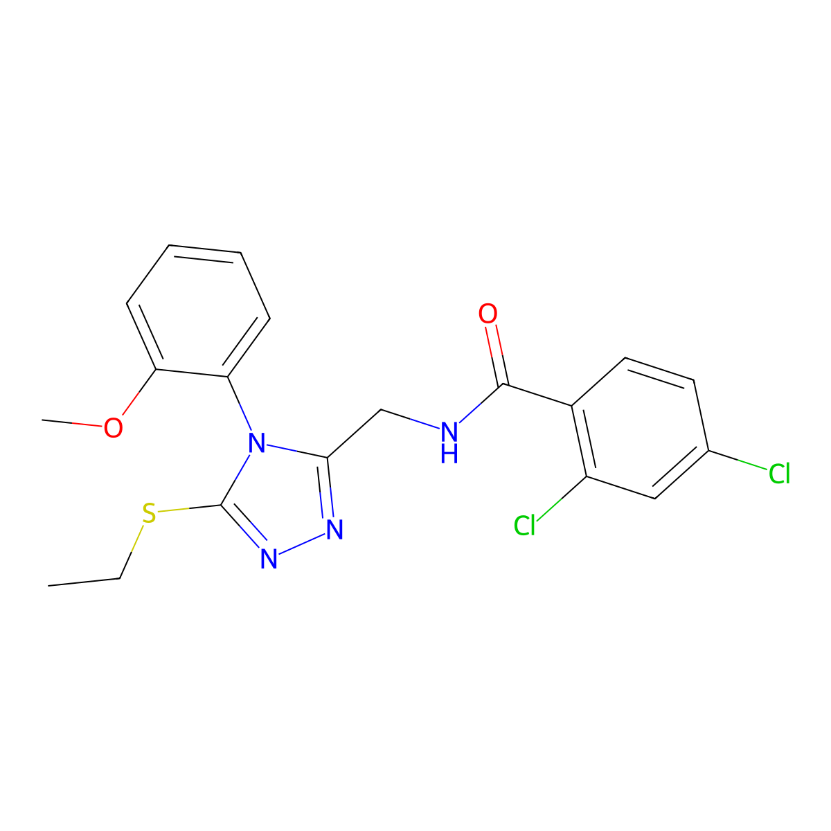 2,4-dichloro-N-[[5-ethylsulfanyl-4-(2-methoxyphenyl)-1,2,4-triazol-3-yl]methyl]benzamide molecular structure, CAS 391930-55-5