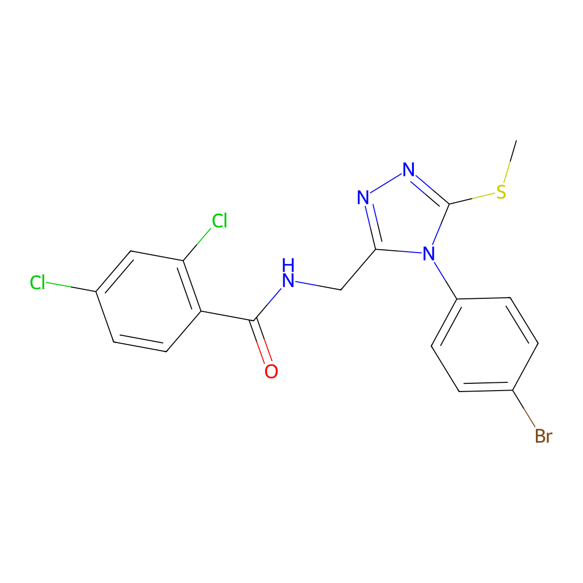 N-((4-(4-bromophenyl)-5-(methylthio)-4H-1,2,4-triazol-3-yl)methyl)-2,4-dichlorobenzamide molecular structure, CAS 391930-64-6