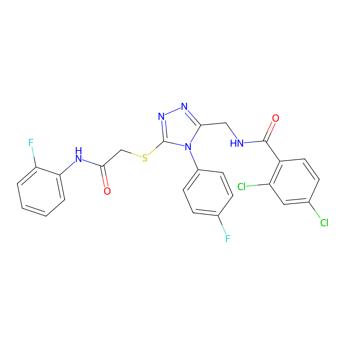 2,4-dichloro-N-[[5-[2-(2-fluoroanilino)-2-oxoethyl]sulfanyl-4-(4-fluorophenyl)-1,2,4-triazol-3-yl]methyl]benzamide molecular structure, CAS 391930-82-8