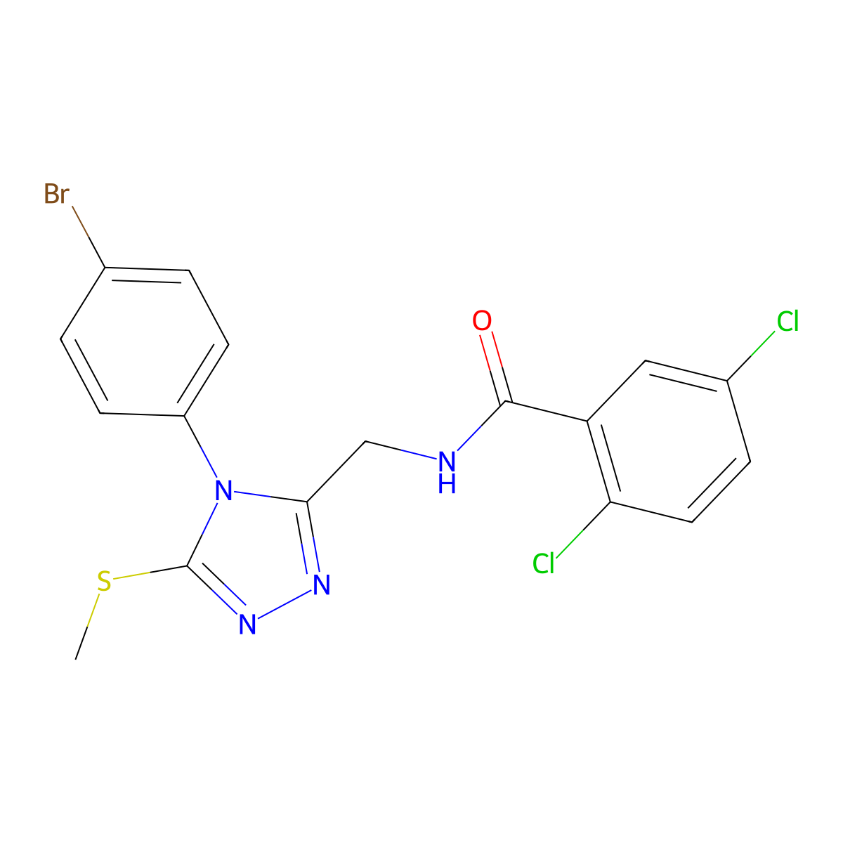 N-((4-(4-bromophenyl)-5-(methylthio)-4H-1,2,4-triazol-3-yl)methyl)-2,5-dichlorobenzamide molecular structure, CAS 391931-82-1