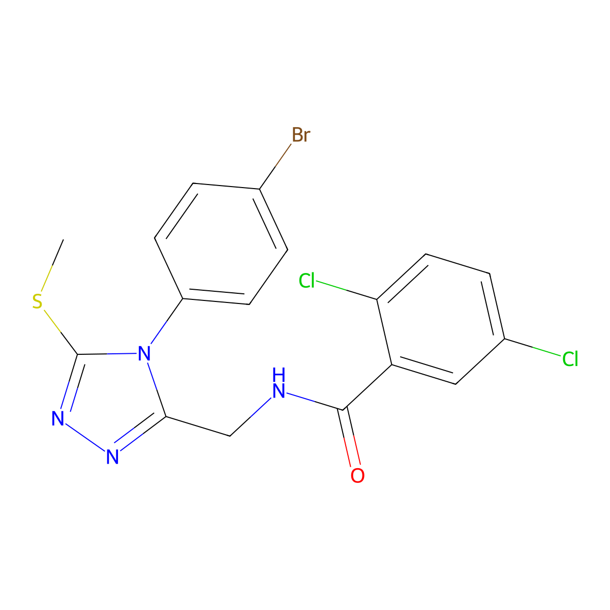 N-((4-(4-bromophenyl)-5-(methylthio)-4H-1,2,4-triazol-3-yl)methyl)-2,5-dichlorobenzamide molecular structure, CAS 391931-82-1