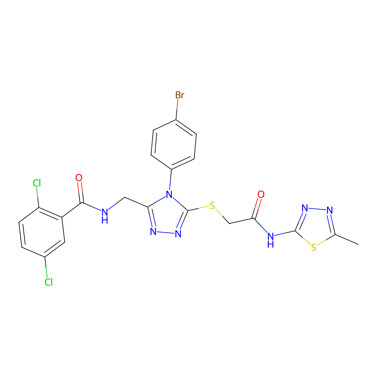 N-((4-(4-bromophenyl)-5-((2-((5-methyl-1,3,4-thiadiazol-2-yl)amino)-2-oxoethyl)thio)-4H-1,2,4-triazol-3-yl)methyl)-2,5-dichlorobenzamide molecular structure, CAS 391931-99-0