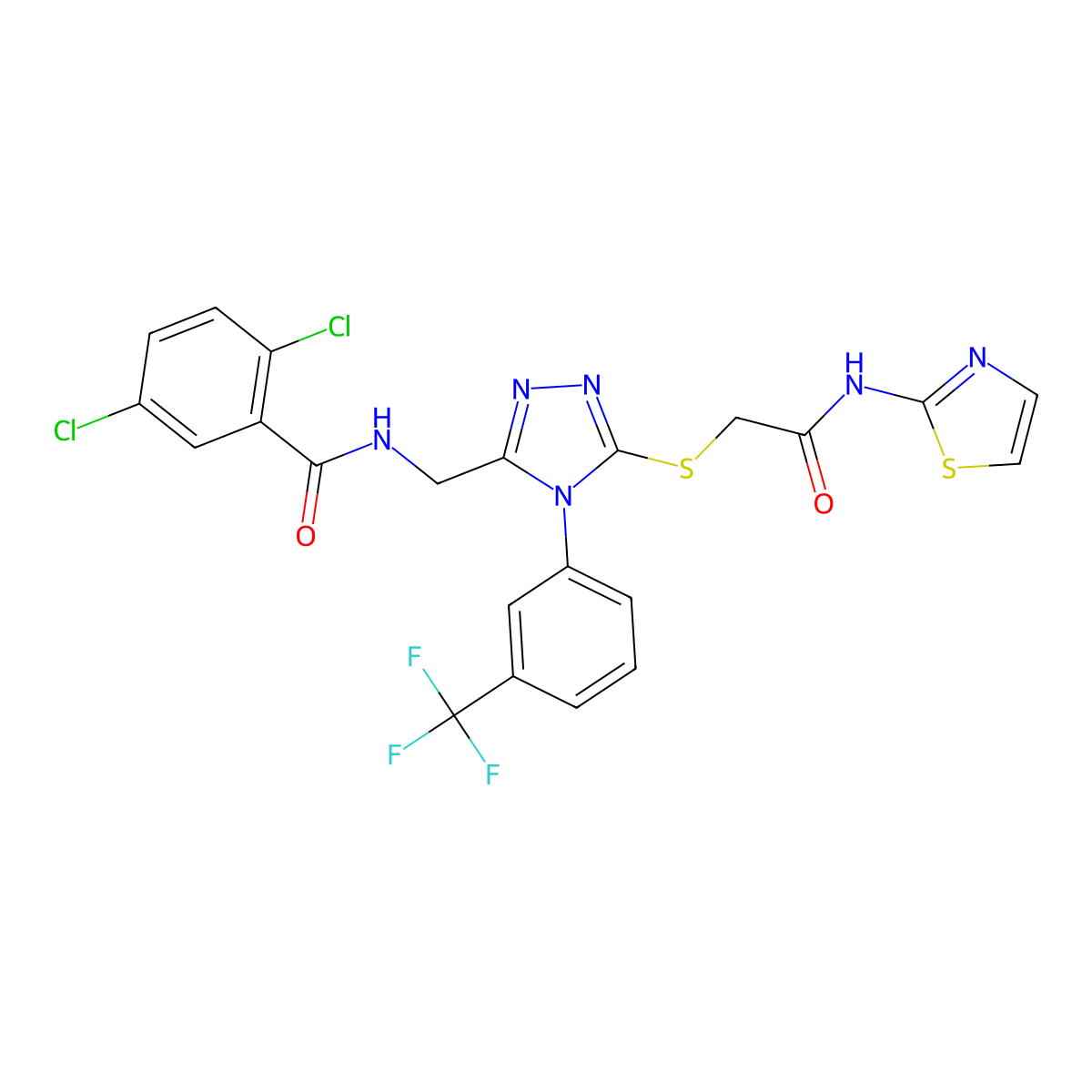 2,5-dichloro-N-((5-((2-oxo-2-(thiazol-2-ylamino)ethyl)thio)-4-(3-(trifluoromethyl)phenyl)-4H-1,2,4-triazol-3-yl)methyl)benzamide molecular structure, CAS 391932-61-9