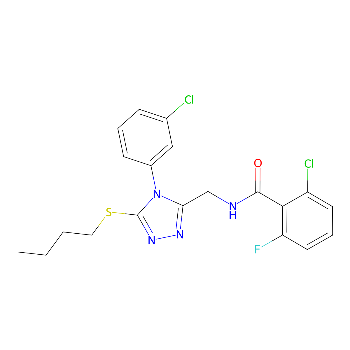 N-{[5-(butylsulfanyl)-4-(3-chlorophenyl)-4H-1,2,4-triazol-3-yl]methyl}-2-chloro-6-fluorobenzamide molecular structure, CAS 391932-83-5