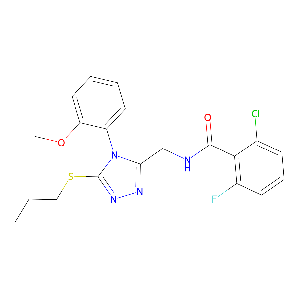 2-chloro-6-fluoro-N-[[4-(2-methoxyphenyl)-5-propylsulfanyl-1,2,4-triazol-3-yl]methyl]benzamide molecular structure, CAS 391933-21-4