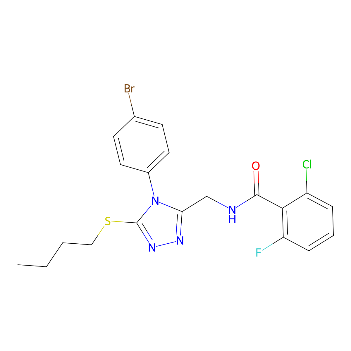 N-((4-(4-bromophenyl)-5-(butylthio)-4H-1,2,4-triazol-3-yl)methyl)-2-chloro-6-fluorobenzamide molecular structure, CAS 391933-32-7