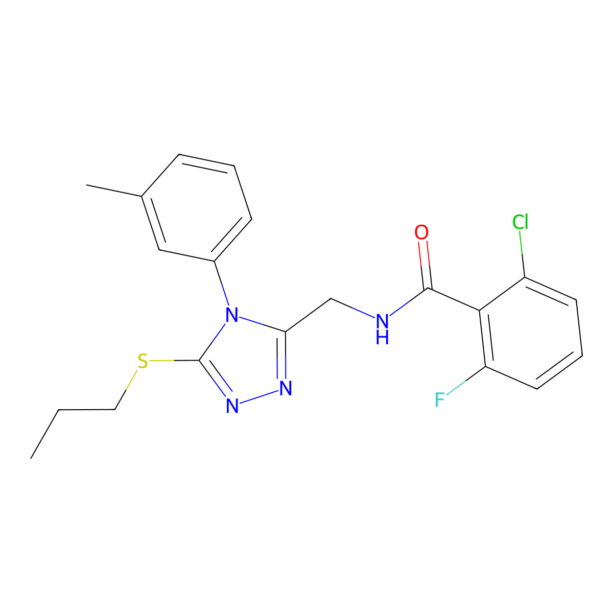 2-chloro-6-fluoro-N-((5-(propylthio)-4-(m-tolyl)-4H-1,2,4-triazol-3-yl)methyl)benzamide molecular structure, CAS 391933-49-6