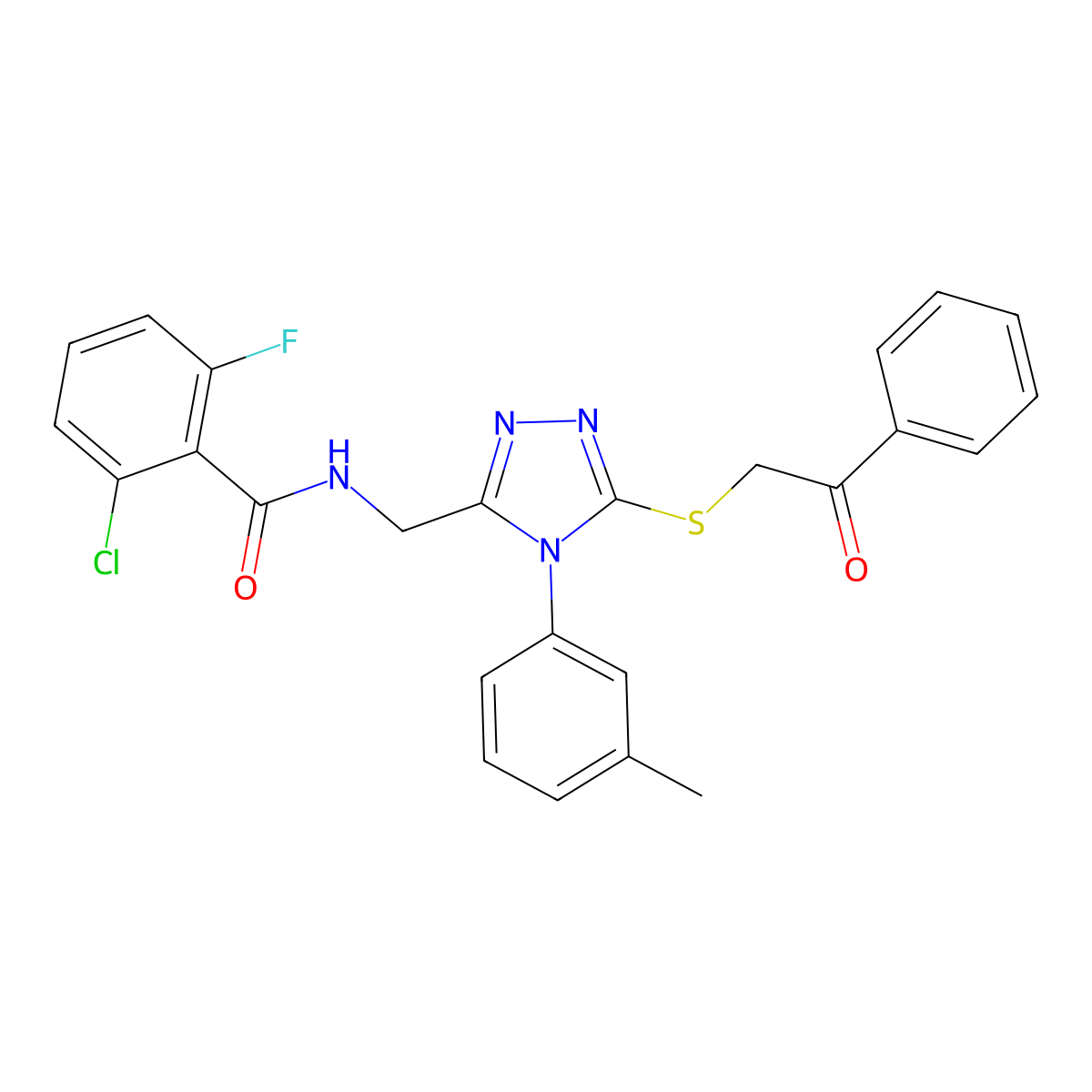 2-chloro-6-fluoro-N-((5-((2-oxo-2-phenylethyl)thio)-4-(m-tolyl)-4H-1,2,4-triazol-3-yl)methyl)benzamide molecular structure, CAS 391933-53-2