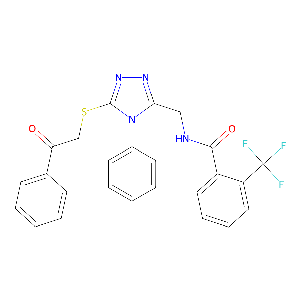 N-((5-((2-oxo-2-phenylethyl)thio)-4-phenyl-4H-1,2,4-triazol-3-yl)methyl)-2-(trifluoromethyl)benzamide molecular structure, CAS 391933-74-7