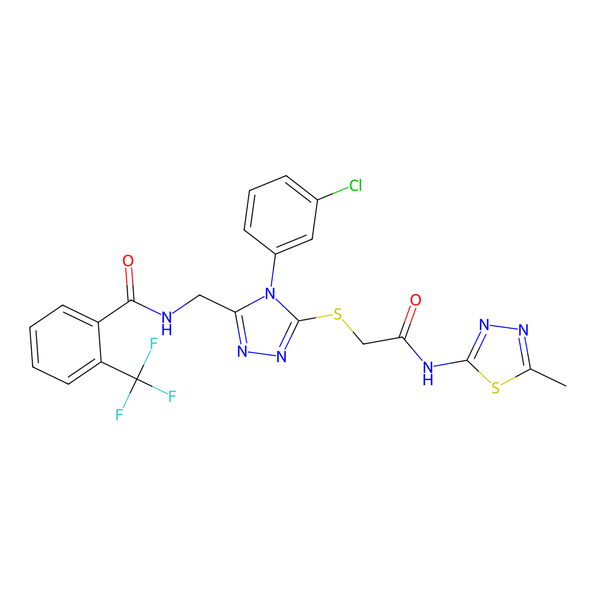 N-((4-(3-chlorophenyl)-5-((2-((5-methyl-1,3,4-thiadiazol-2-yl)amino)-2-oxoethyl)thio)-4H-1,2,4-triazol-3-yl)methyl)-2-(trifluoromethyl)benzamide molecular structure, CAS 391937-59-0