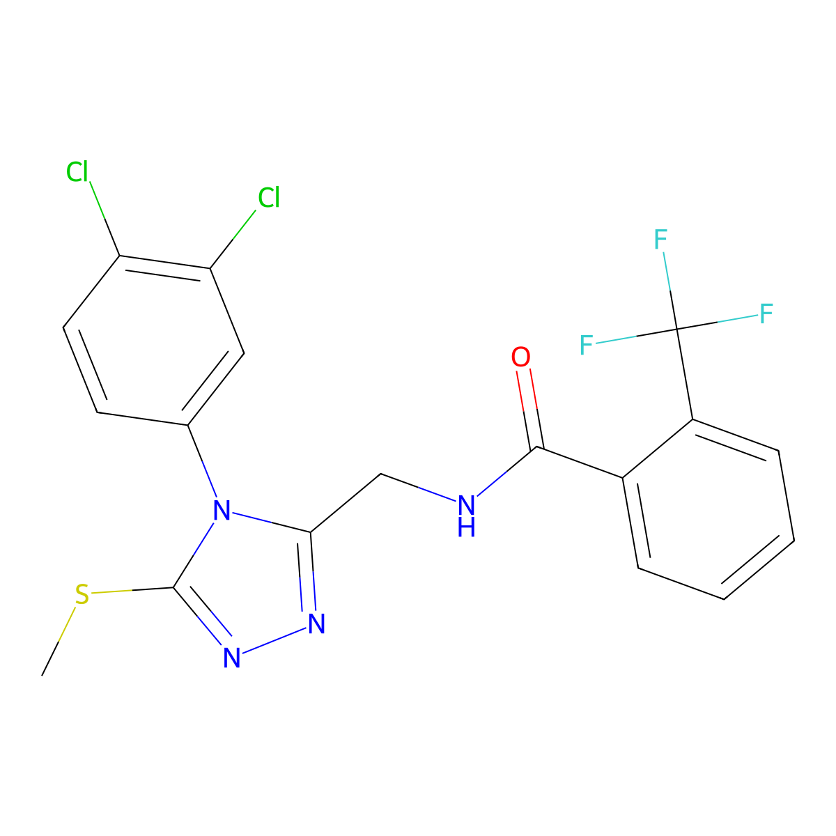 N-((4-(3,4-dichlorophenyl)-5-(methylthio)-4H-1,2,4-triazol-3-yl)methyl)-2-(trifluoromethyl)benzamide molecular structure, CAS 391937-62-5