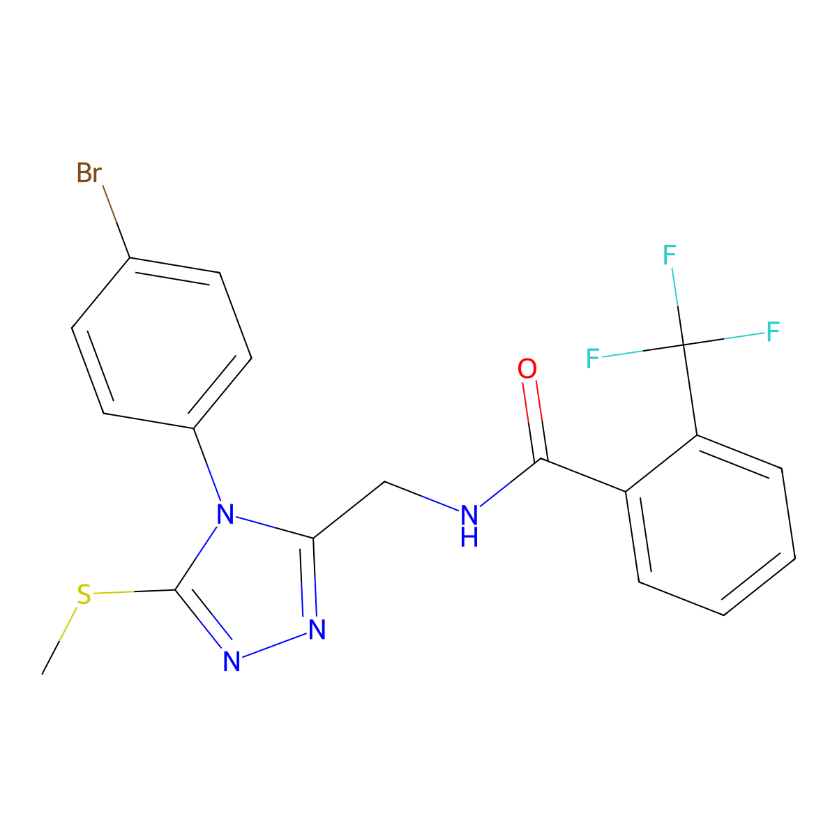 N-((4-(4-bromophenyl)-5-(methylthio)-4H-1,2,4-triazol-3-yl)methyl)-2-(trifluoromethyl)benzamide molecular structure, CAS 391938-26-4