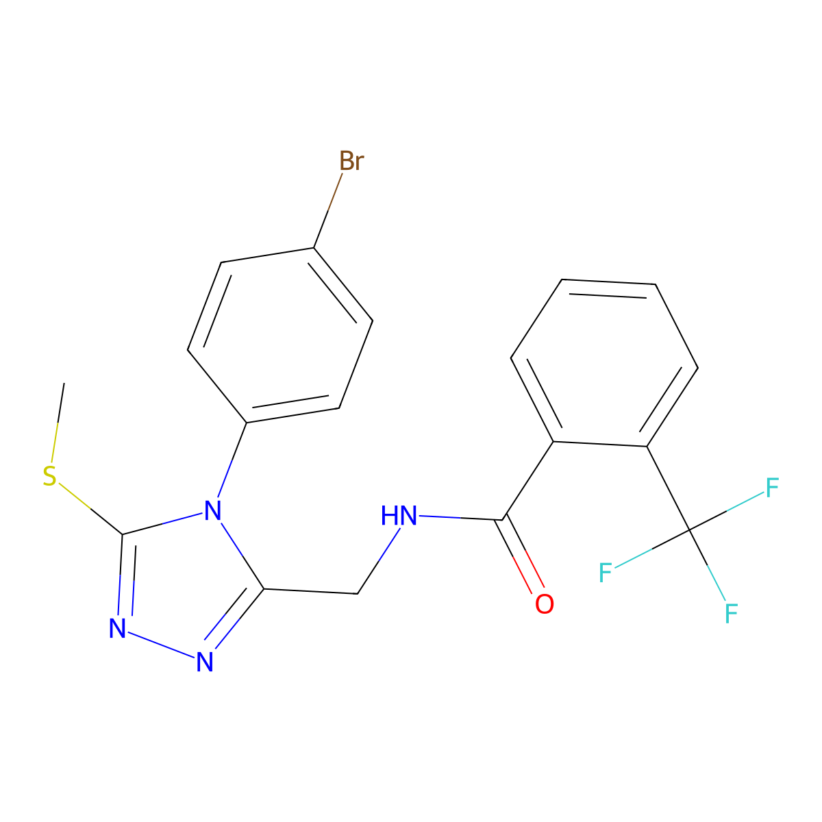 N-((4-(4-bromophenyl)-5-(methylthio)-4H-1,2,4-triazol-3-yl)methyl)-2-(trifluoromethyl)benzamide molecular structure, CAS 391938-26-4