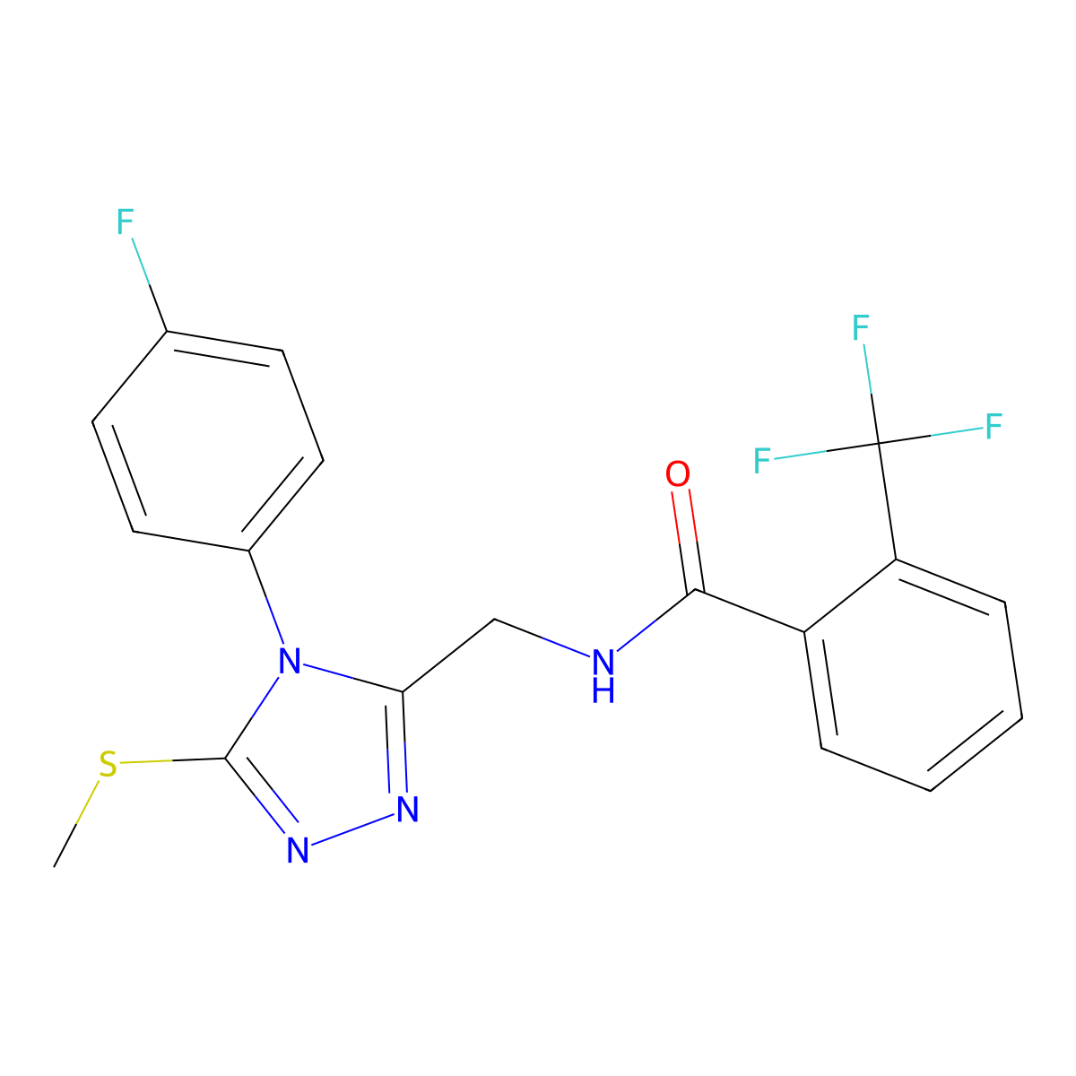 N-((4-(4-fluorophenyl)-5-(methylthio)-4H-1,2,4-triazol-3-yl)methyl)-2-(trifluoromethyl)benzamide molecular structure, CAS 391938-45-7