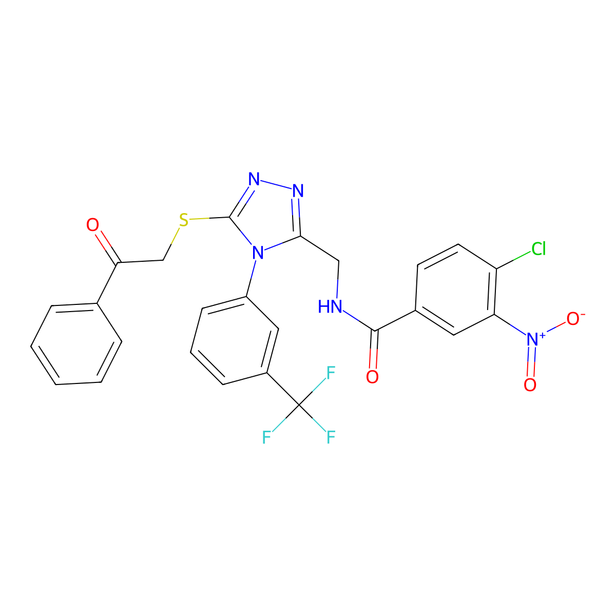 4-chloro-3-nitro-N-((5-((2-oxo-2-phenylethyl)thio)-4-(3-(trifluoromethyl)phenyl)-4H-1,2,4-triazol-3-yl)methyl)benzamide molecular structure, CAS 391939-07-4
