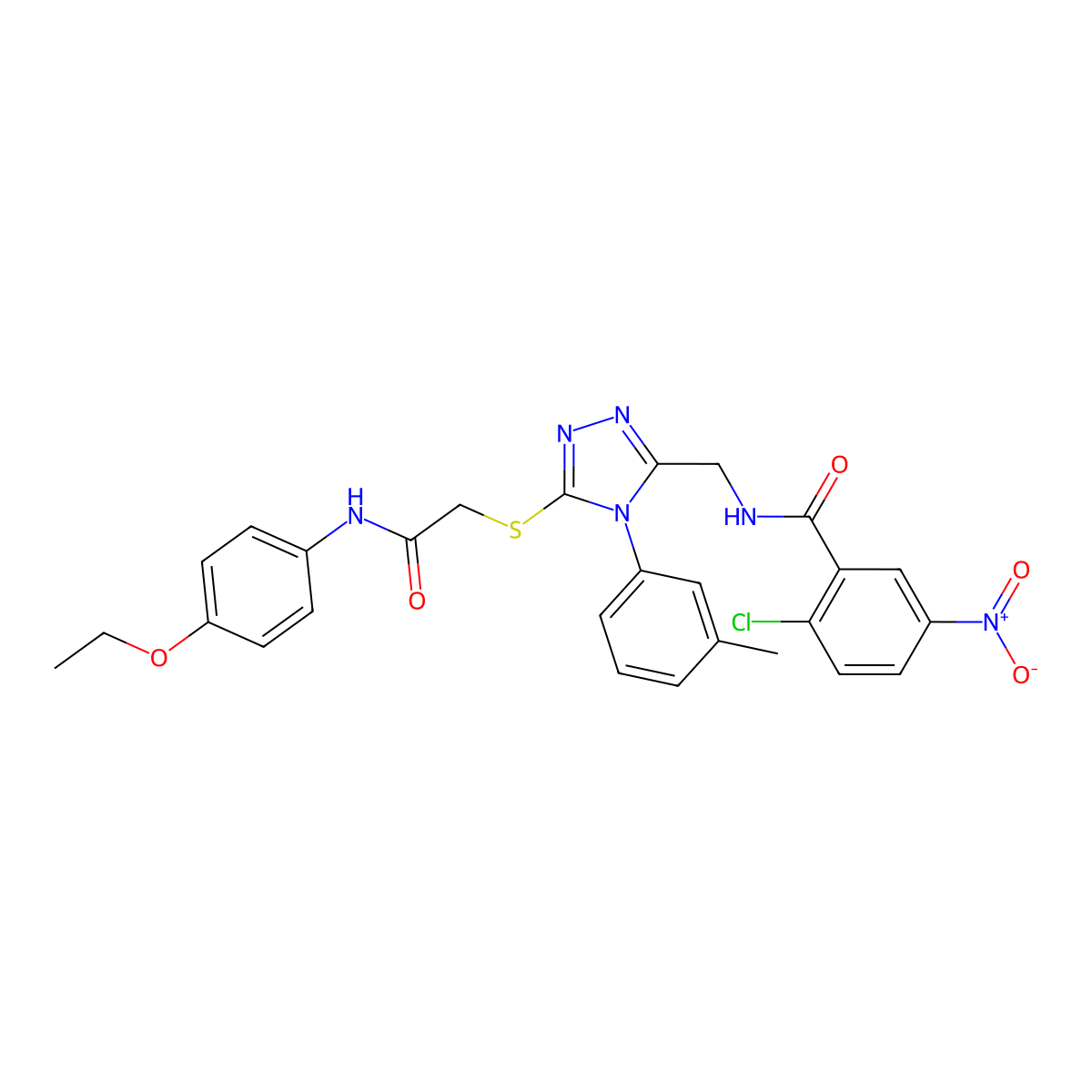 2-chloro-N-((5-((2-((4-ethoxyphenyl)amino)-2-oxoethyl)thio)-4-(m-tolyl)-4H-1,2,4-triazol-3-yl)methyl)-5-nitrobenzamide molecular structure, CAS 391939-10-9