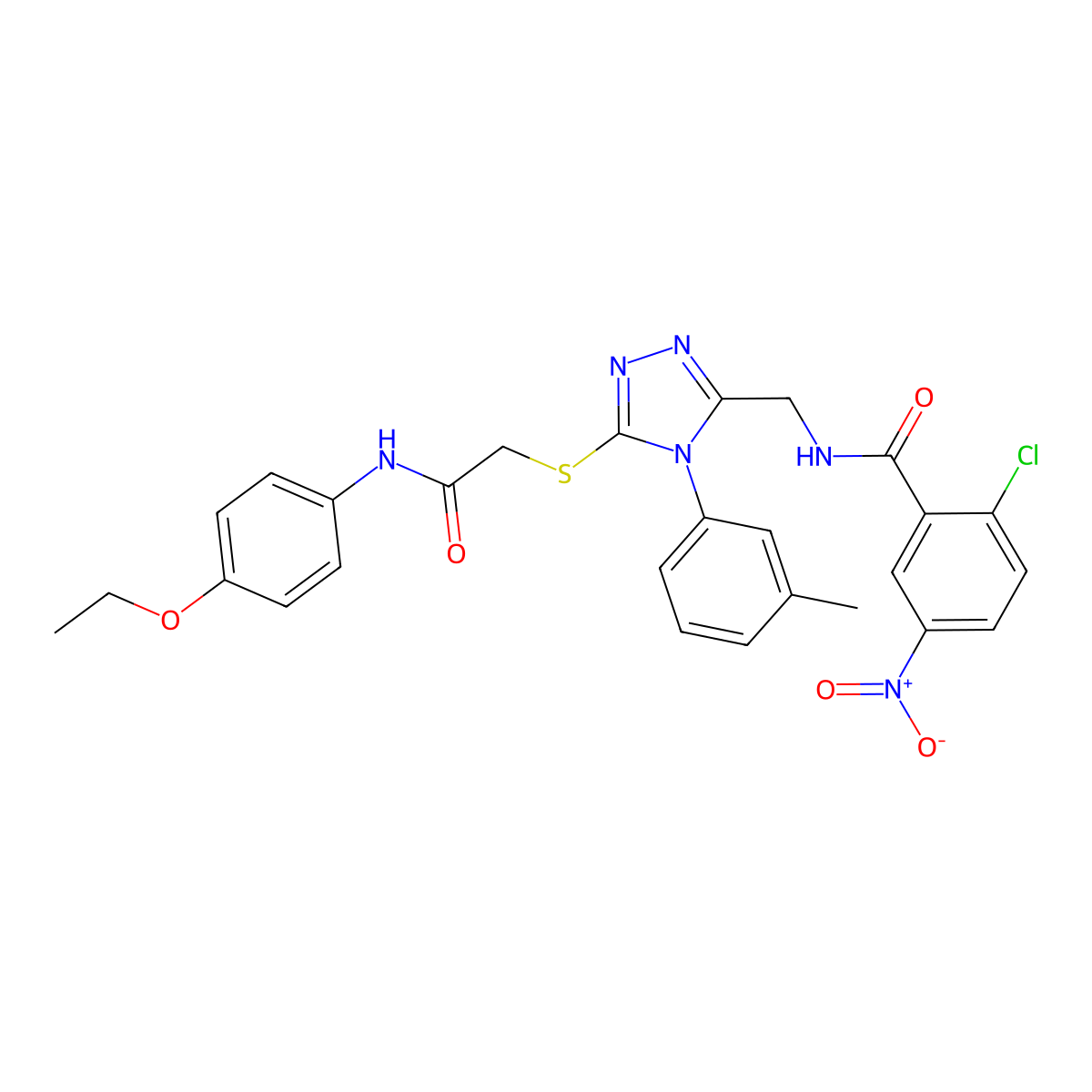 2-chloro-N-((5-((2-((4-ethoxyphenyl)amino)-2-oxoethyl)thio)-4-(m-tolyl)-4H-1,2,4-triazol-3-yl)methyl)-5-nitrobenzamide molecular structure, CAS 391939-10-9