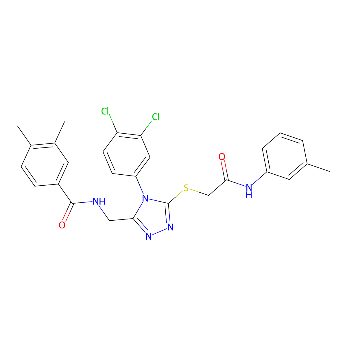 N-((4-(3,4-dichlorophenyl)-5-((2-oxo-2-(m-tolylamino)ethyl)thio)-4H-1,2,4-triazol-3-yl)methyl)-3,4-dimethylbenzamide molecular structure, CAS 391939-45-0