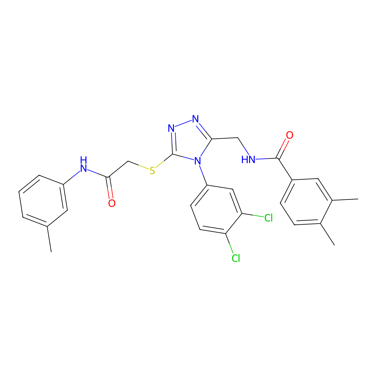 N-((4-(3,4-dichlorophenyl)-5-((2-oxo-2-(m-tolylamino)ethyl)thio)-4H-1,2,4-triazol-3-yl)methyl)-3,4-dimethylbenzamide molecular structure, CAS 391939-45-0