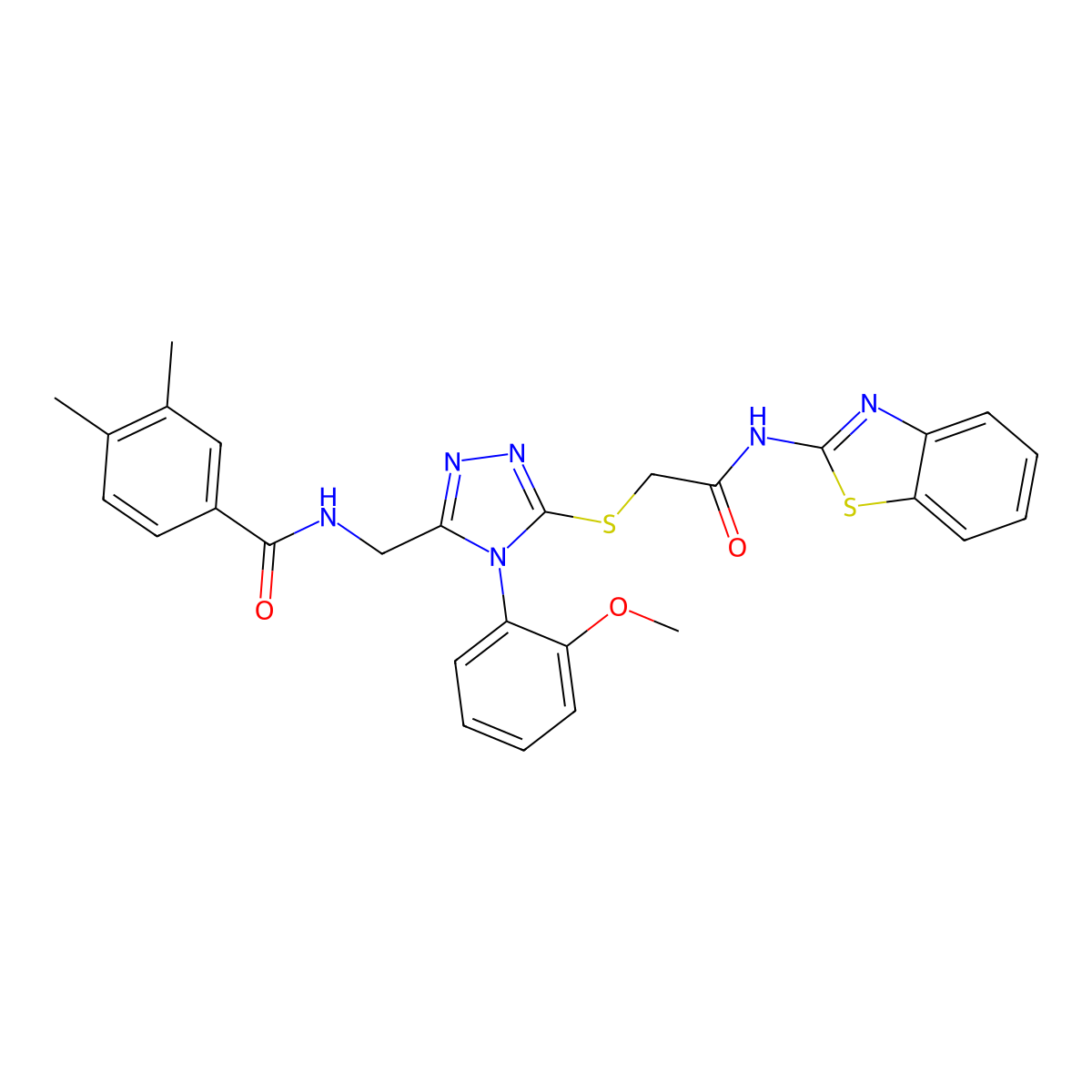 N-((5-((2-(benzo[d]thiazol-2-ylamino)-2-oxoethyl)thio)-4-(2-methoxyphenyl)-4H-1,2,4-triazol-3-yl)methyl)-3,4-dimethylbenzamide molecular structure, CAS 391939-78-9