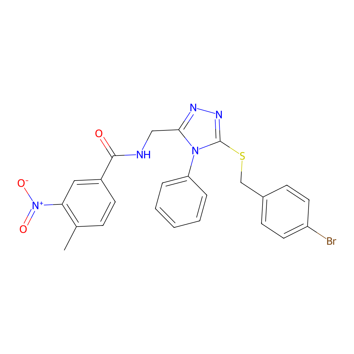 N-[[5-[(4-bromophenyl)methylsulfanyl]-4-phenyl-1,2,4-triazol-3-yl]methyl]-4-methyl-3-nitrobenzamide molecular structure, CAS 391940-80-0