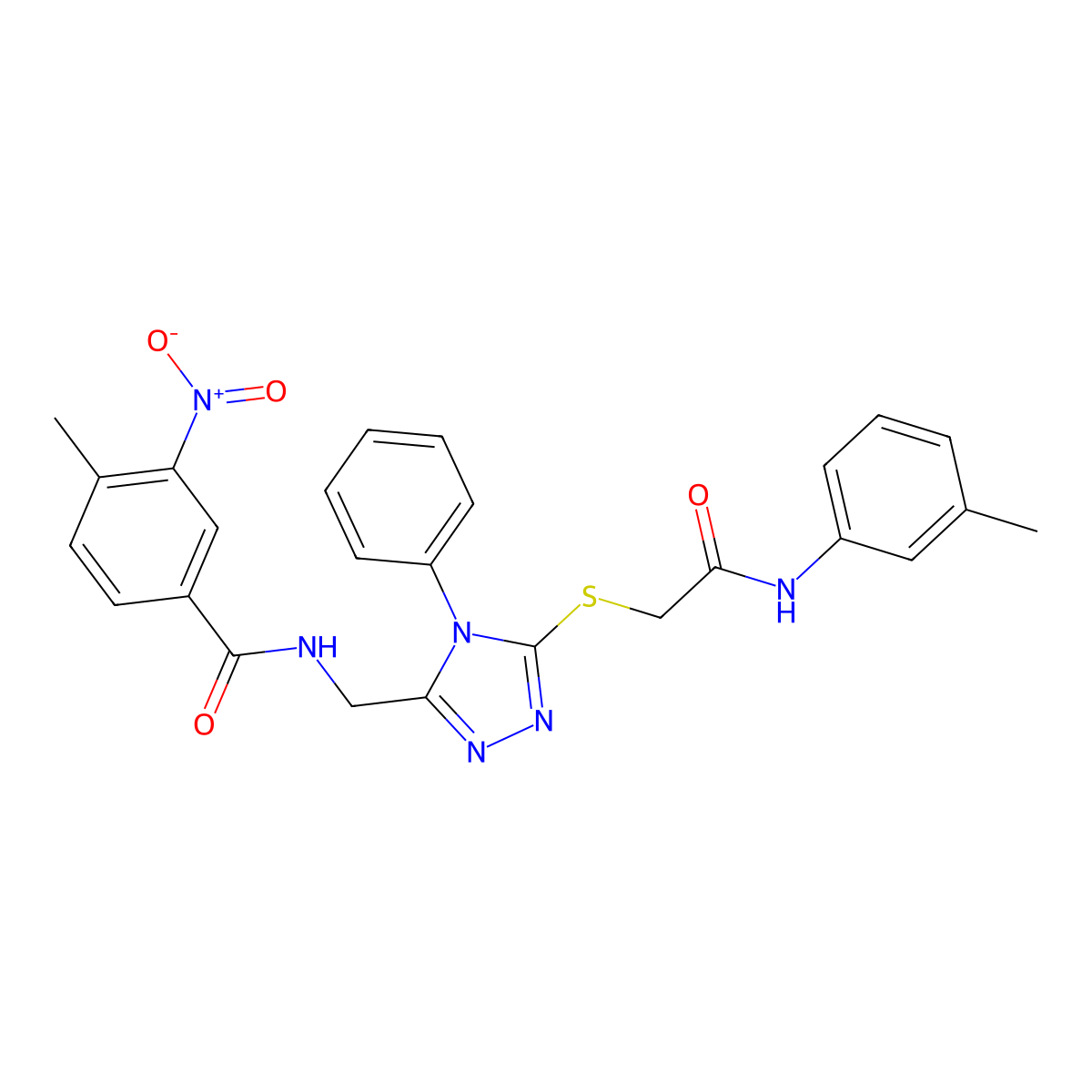 4-methyl-N-[[5-[2-(3-methylanilino)-2-oxoethyl]sulfanyl-4-phenyl-1,2,4-triazol-3-yl]methyl]-3-nitrobenzamide molecular structure, CAS 391940-82-2