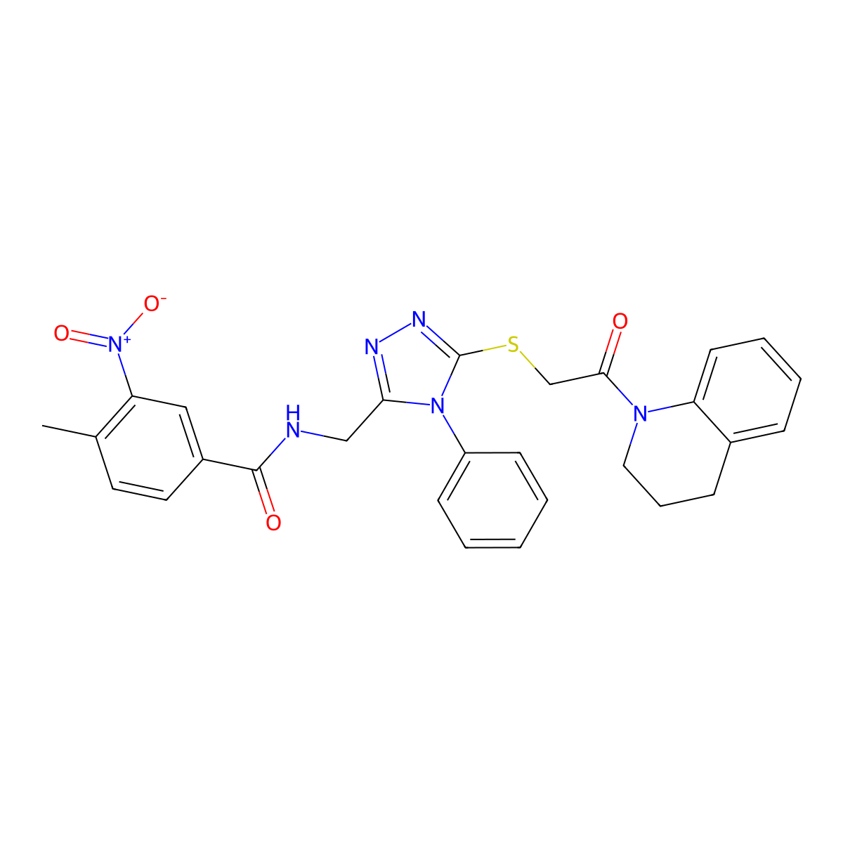 N-((5-((2-(3,4-dihydroquinolin-1(2H)-yl)-2-oxoethyl)thio)-4-phenyl-4H-1,2,4-triazol-3-yl)methyl)-4-methyl-3-nitrobenzamide molecular structure, CAS 391940-88-8