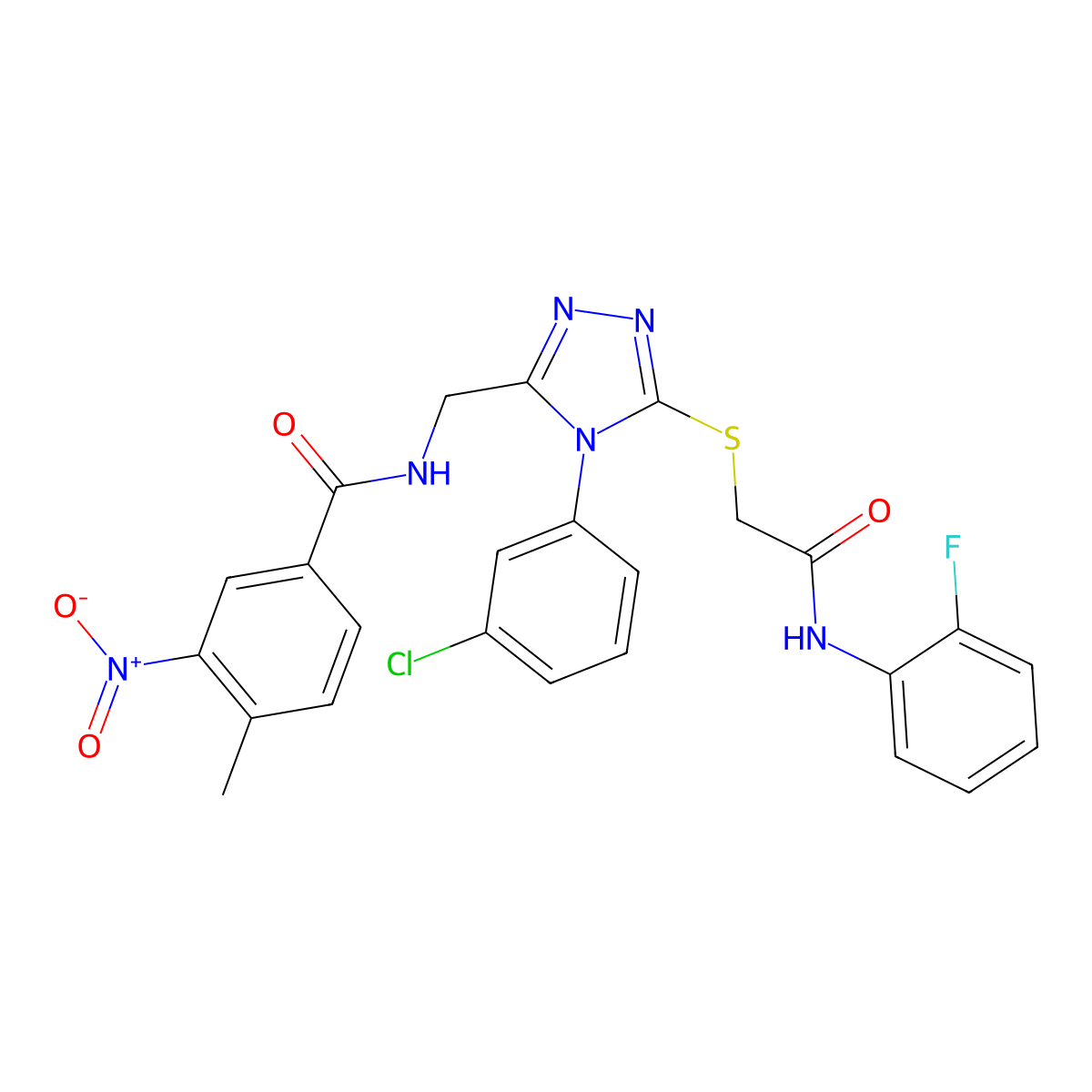 N-[[4-(3-chlorophenyl)-5-[2-(2-fluoroanilino)-2-oxoethyl]sulfanyl-1,2,4-triazol-3-yl]methyl]-4-methyl-3-nitrobenzamide molecular structure, CAS 391941-02-9