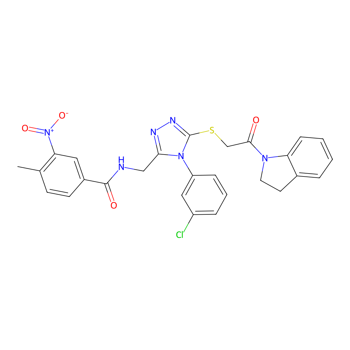 N-[[4-(3-chlorophenyl)-5-[2-(2,3-dihydroindol-1-yl)-2-oxoethyl]sulfanyl-1,2,4-triazol-3-yl]methyl]-4-methyl-3-nitrobenzamide molecular structure, CAS 391941-04-1
