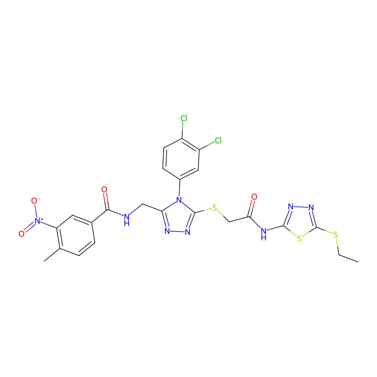 N-((4-(3,4-dichlorophenyl)-5-((2-((5-(ethylthio)-1,3,4-thiadiazol-2-yl)amino)-2-oxoethyl)thio)-4H-1,2,4-triazol-3-yl)methyl)-4-methyl-3-nitrobenzamide molecular structure, CAS 391941-24-5