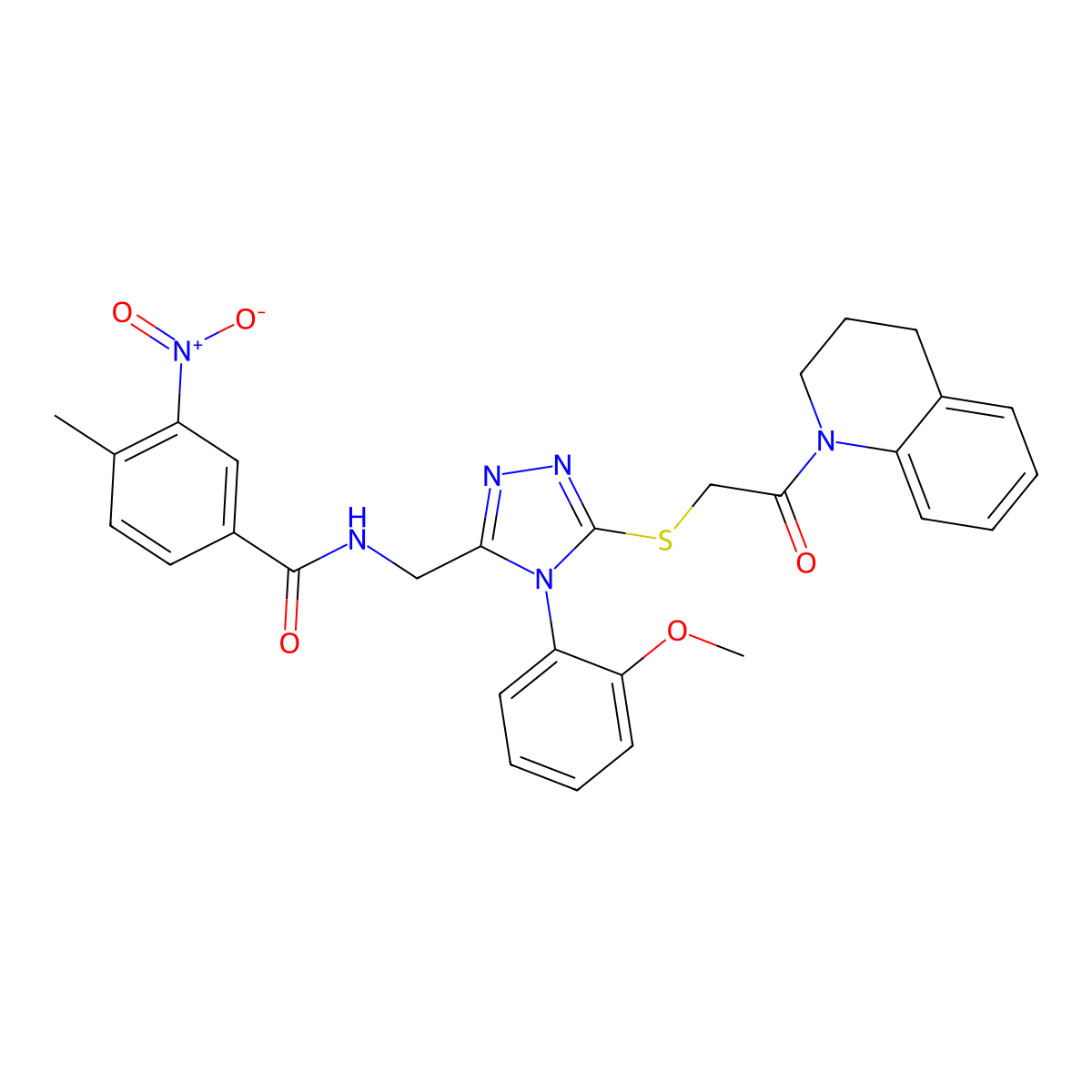 N-[[5-[2-(3,4-dihydro-2H-quinolin-1-yl)-2-oxoethyl]sulfanyl-4-(2-methoxyphenyl)-1,2,4-triazol-3-yl]methyl]-4-methyl-3-nitrobenzamide molecular structure, CAS 391941-35-8