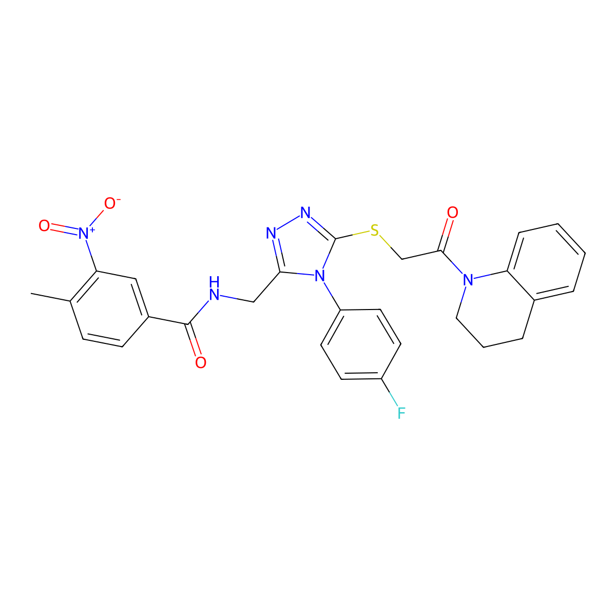 N-((5-((2-(3,4-dihydroquinolin-1(2H)-yl)-2-oxoethyl)thio)-4-(4-fluorophenyl)-4H-1,2,4-triazol-3-yl)methyl)-4-methyl-3-nitrobenzamide molecular structure, CAS 391941-65-4