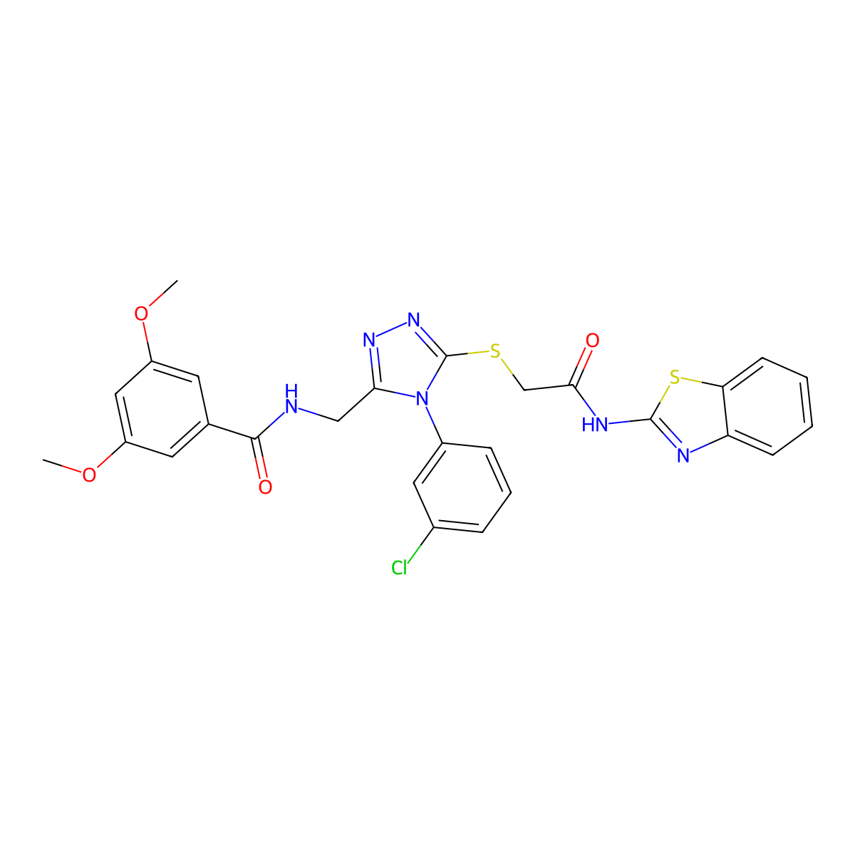 N-((5-((2-(benzo[d]thiazol-2-ylamino)-2-oxoethyl)thio)-4-(3-chlorophenyl)-4H-1,2,4-triazol-3-yl)methyl)-3,5-dimethoxybenzamide molecular structure, CAS 391942-00-0